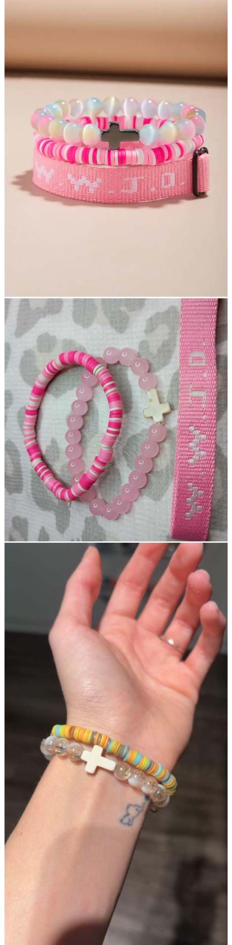 暖系网红推荐：粉色堆叠手链三件套