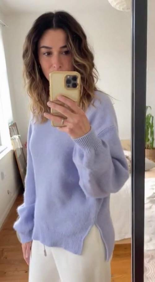 落肩开叉毛衣舒适合身试穿